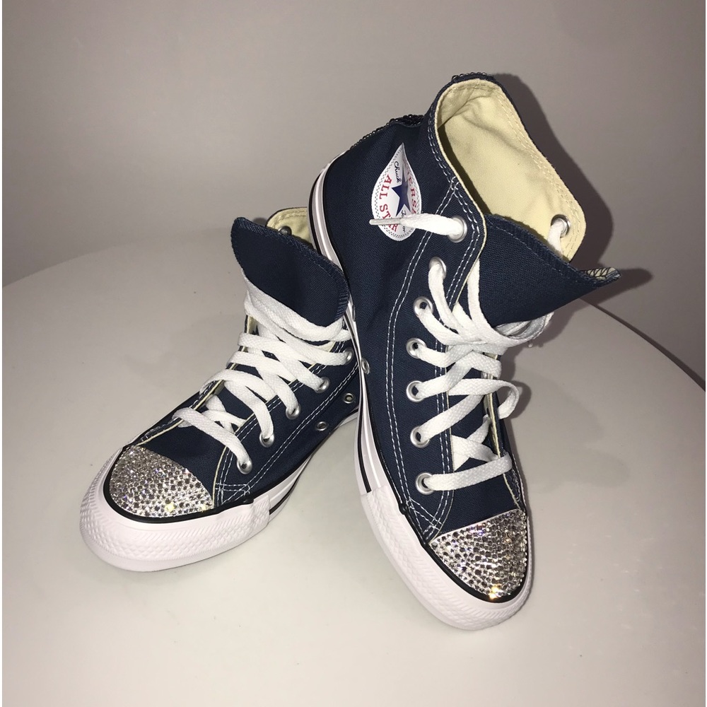 CONVERSE Chuck Taylors All Star Tennis Shoes Sneakers Navy Swarovski Ladies 8